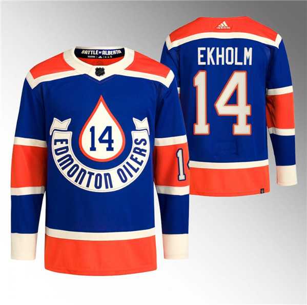 Mens Edmonton Oilers #14 Mattias Ekholm 2023 Royal Heritage Classic Primegreen Stitched Jersey Dzhi